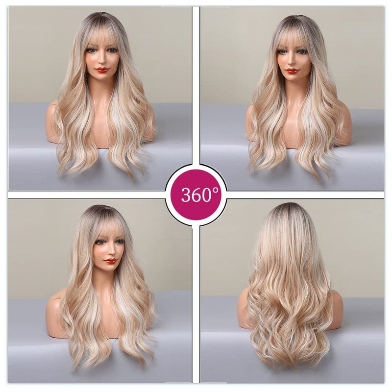 Esmee 24 Inches Long Ombre Blonde Wigs with Dark Roots for Women Synthetic Hair Wig for Daily Party Cosplay Wear - Image 5