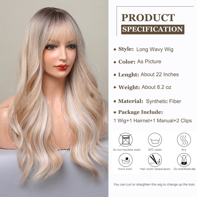 Esmee 24 Inches Long Ombre Blonde Wigs with Dark Roots for Women Synthetic Hair Wig for Daily Party Cosplay Wear - Image 2