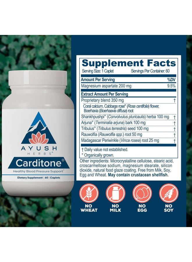 Ayush Herbs Carditone - Natural Heart Health Supplement for Women & Men, BP Formula, Holistic Heart Support with Rauwolfia, Arjuna, Calcium, and Magnesium - 60 Vegetarian Caplets (1 Count) - Image 4