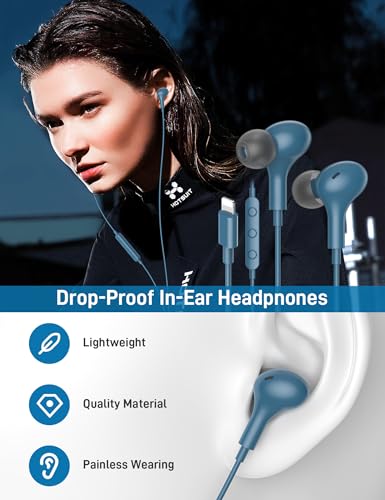 iMangoo for Apple MFi-Certified Headphones for Lightning Wired Earbuds Magnetic Ear Buds with HiFi Bass,3 Ear Tips Mic Corded Earphones for Gym, Commuting for iPhone 14 Plus 13 12 11 Pro Max Lake Blue - Image 3