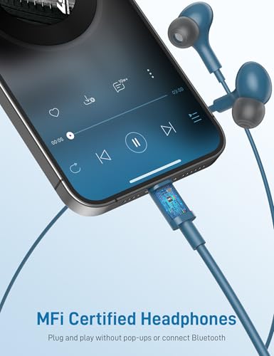 iMangoo for Apple MFi-Certified Headphones for Lightning Wired Earbuds Magnetic Ear Buds with HiFi Bass,3 Ear Tips Mic Corded Earphones for Gym, Commuting for iPhone 14 Plus 13 12 11 Pro Max Lake Blue - Image 2