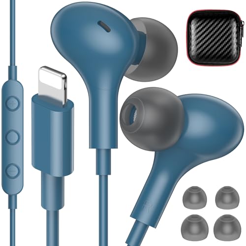 iMangoo for Apple MFi-Certified Headphones for Lightning Wired Earbuds Magnetic Ear Buds with HiFi Bass,3 Ear Tips Mic Corded Earphones for Gym, Commuting for iPhone 14 Plus 13 12 11 Pro Max Lake Blue - Image 1