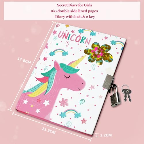 GINMLYDA Girls Diary with Lock for Kids, Unicorn Diaries 7.1x5.3 160 Pages Cute Girl Journal Secret Notebook with Lock and Key for Little Kid Writing Drawing Gift for Pre school Age 6,8,12 - Image 2
