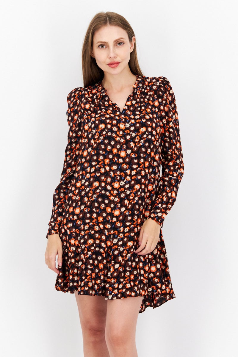 WHISTLES Women All Over Print Mini Dress, Dark Brown - Image 1