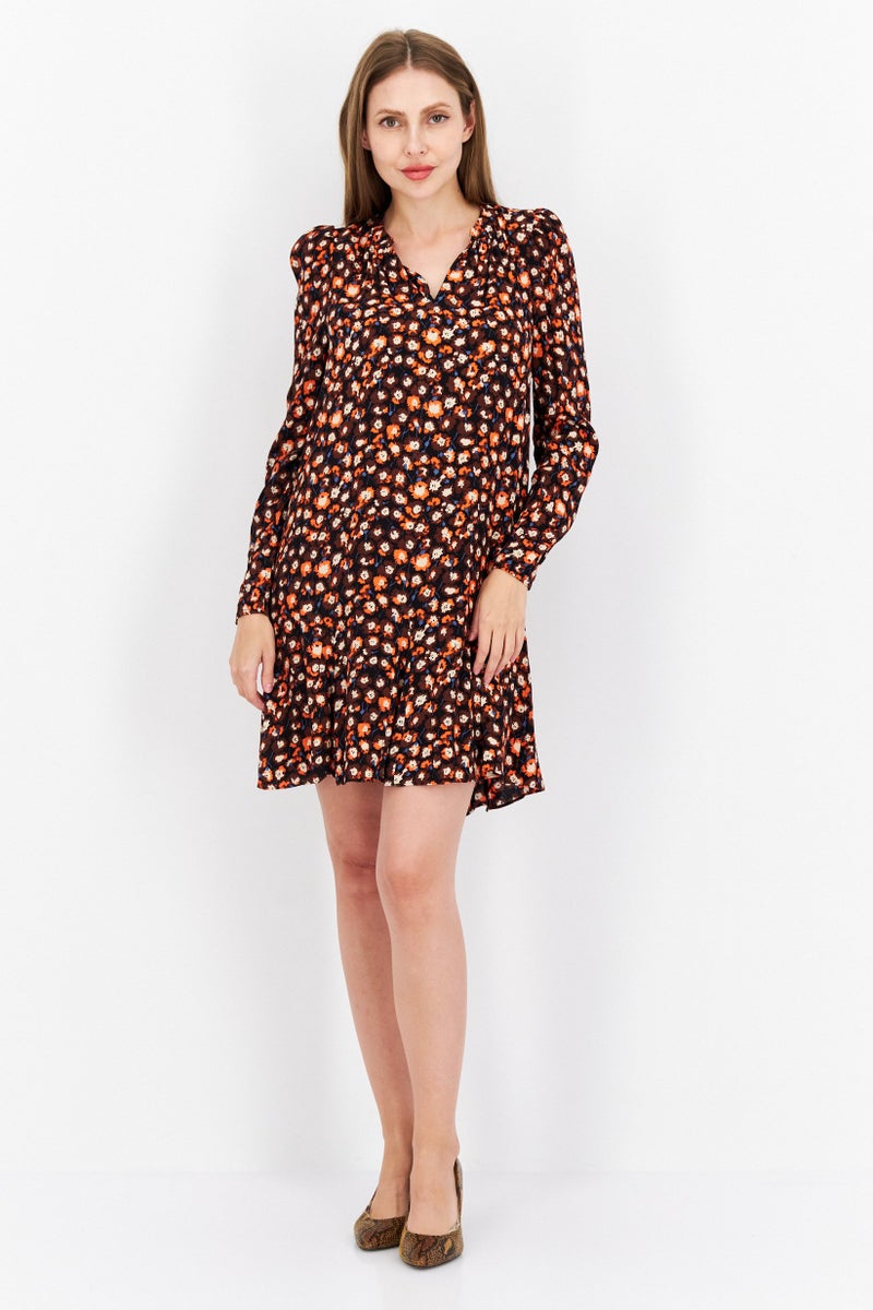 WHISTLES Women All Over Print Mini Dress, Dark Brown - Image 3