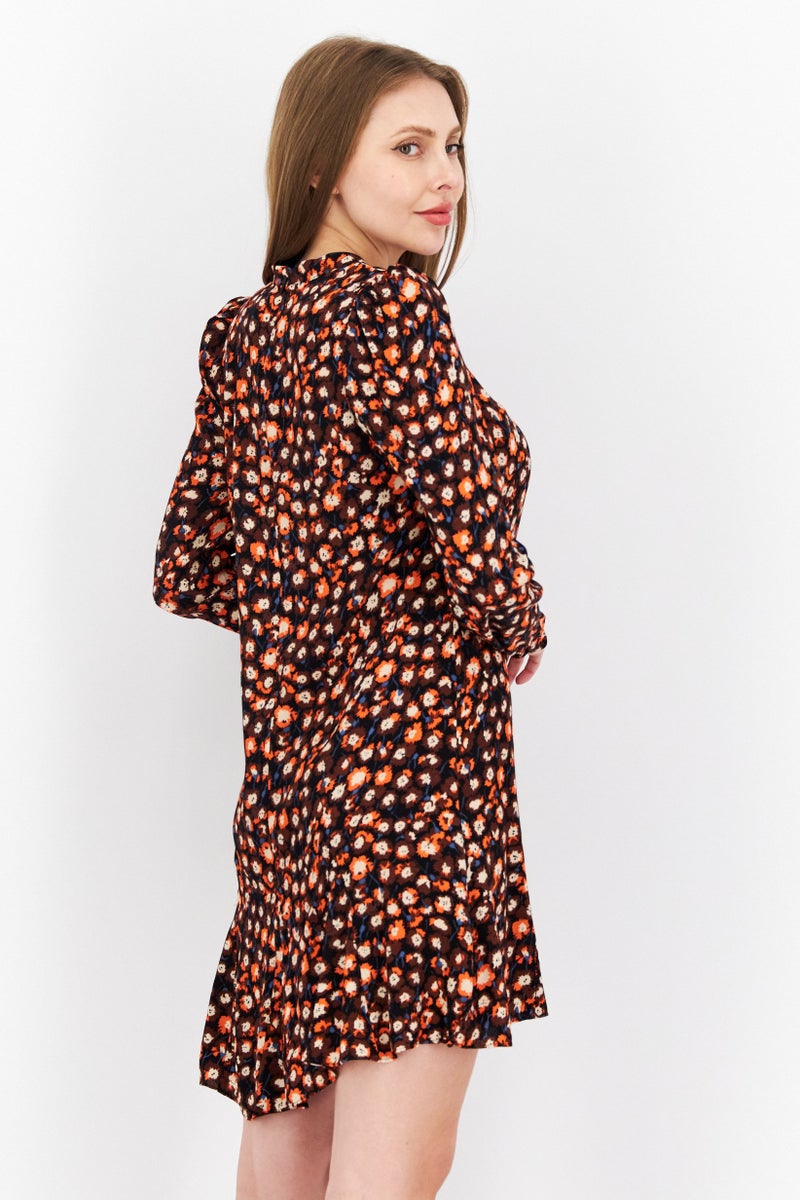 WHISTLES Women All Over Print Mini Dress, Dark Brown - Image 4