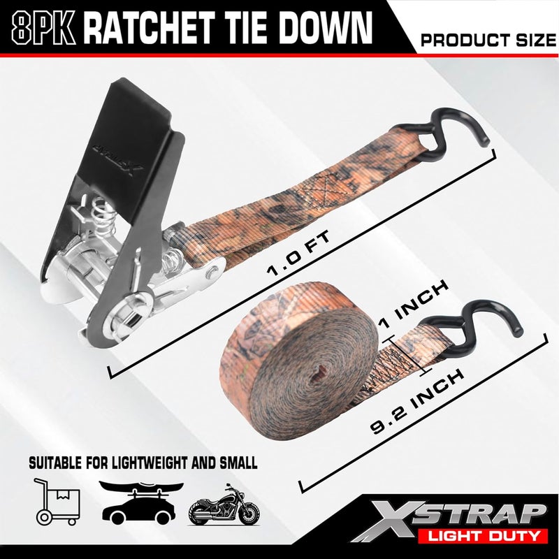 XSTRAP STANDARD 10FT Ratchet Tie Down Straps Set, 8-Pack, 900 LB Break Strength, Camouflage - Image 3