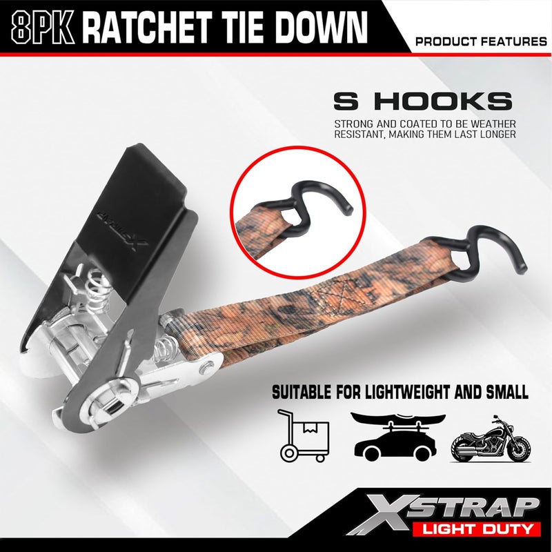 XSTRAP STANDARD 10FT Ratchet Tie Down Straps Set, 8-Pack, 900 LB Break Strength, Camouflage - Image 5