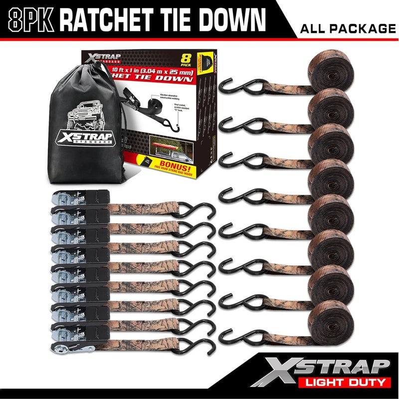 XSTRAP STANDARD 10FT Ratchet Tie Down Straps Set, 8-Pack, 900 LB Break Strength, Camouflage - Image 2