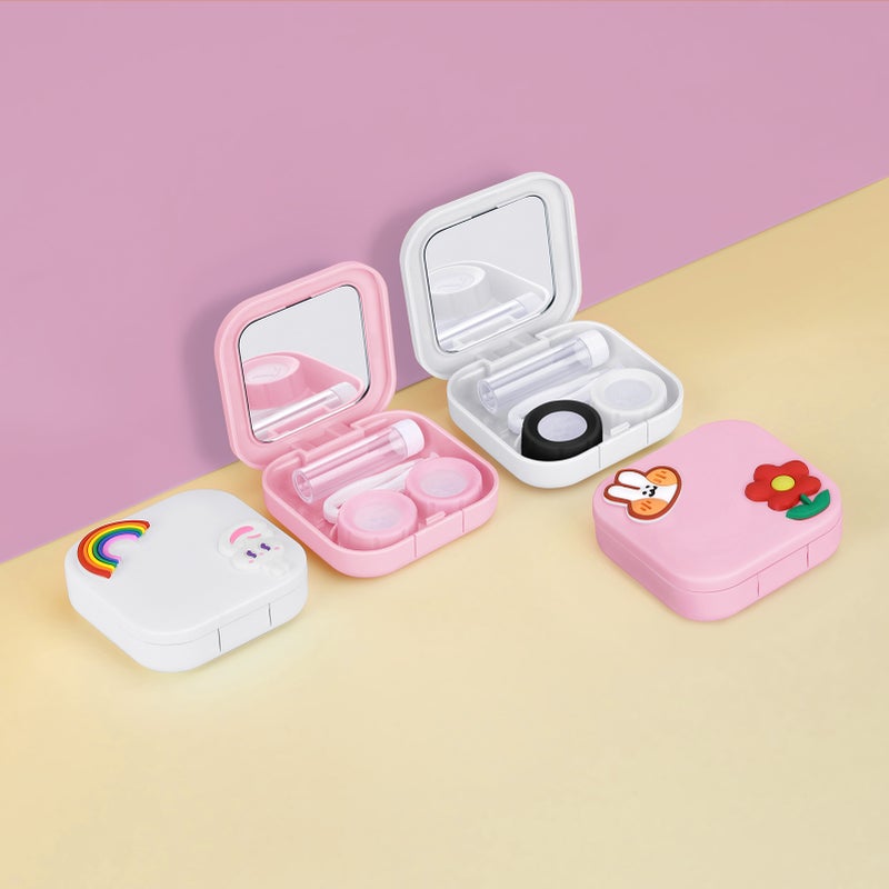 BUBM YJH-K  Contact Lens Box Mini Portable Contact Lens Storage Holder Case Kit with Small Mirror Flower White - Image 5
