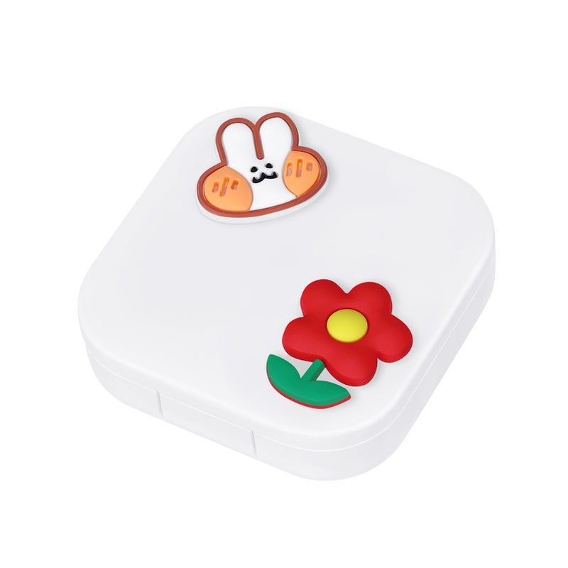 BUBM YJH-K  Contact Lens Box Mini Portable Contact Lens Storage Holder Case Kit with Small Mirror Flower White - Image 2