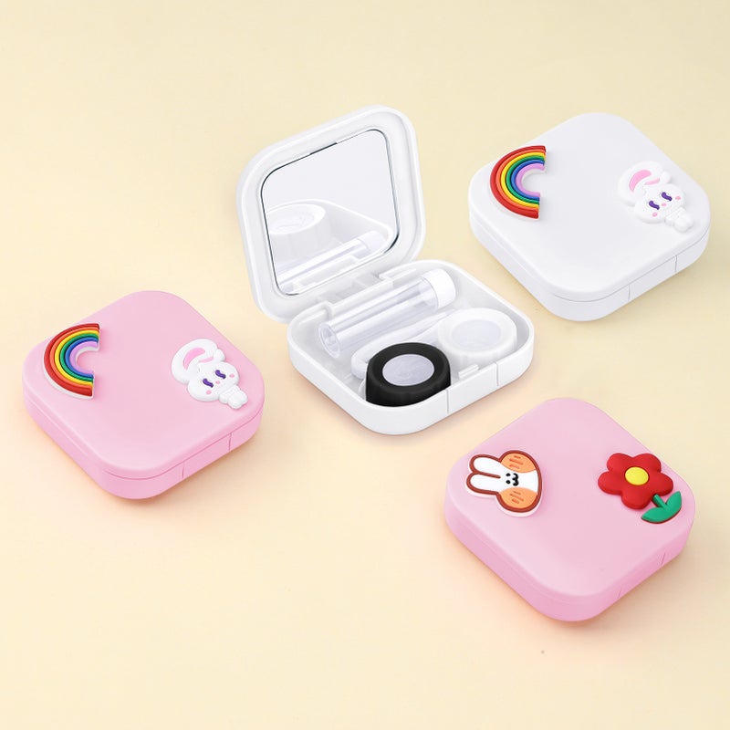 BUBM YJH-K  Contact Lens Box Mini Portable Contact Lens Storage Holder Case Kit with Small Mirror Flower White - Image 4