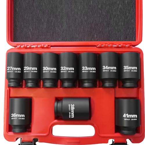 TONYNOL 1/2 Inch Drive Deep Impact Socket Set,10 PCS,6-Point,Metric Size(27mm to 41mm),Cr-Mo Steel,Heavy Duty Impact Socket Set,With a Storage Case - Image 1