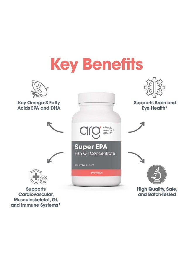 اليرجي ريسيرتش جروب مجموعة أبحاث الحساسية Super EPA - مكمل أوميجا 3، مركّز زيت السمك، EPA، DHA، أحماض أوميجا 3 الدهنية، سمك الأنشوجة المستدام المصدر - 60 قطعة - Image 1