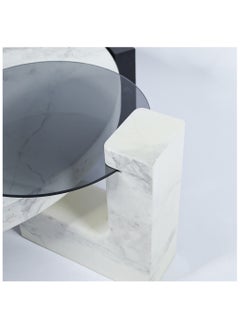 AWD Round Coffee Table With Marble Top And Glass Side Table, 110X110 cm  - Image 2