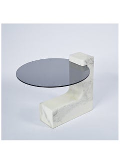 AWD Round Coffee Table With Marble Top And Glass Side Table, 110X110 cm  - Image 3