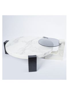 AWD Round Coffee Table With Marble Top And Glass Side Table, 110X110 cm  - Image 1
