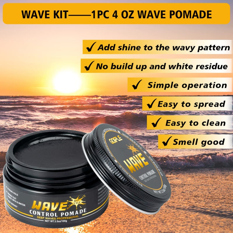 Goiple Wave Pomade for Men Strong Hold Easy Wash 360 Wave Training Hair Cream, Waves Grease for Men Promotes Layered Waves, Moisture, Control and Silky Shine Pomade Brushe Silky Durag Cap Set - Image 2