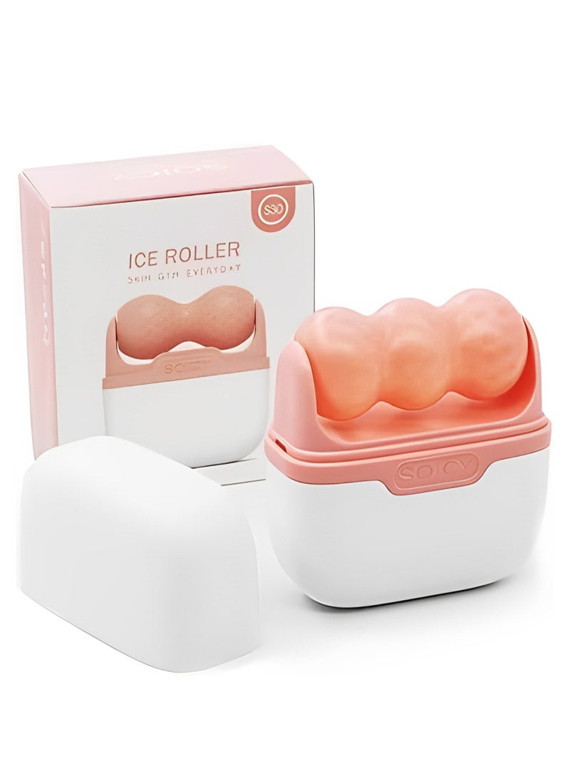 SOICY 2-in-1 Ice Roller for Face Skin Care Tool Personal Skin Cooling Ice Derma Roller Therapy Tools, Cold Facial Ice Roller Massager for Eye Puffiness, Migraine, TMJ Pain Relief & Minor Injury (Pink)  - Image 1