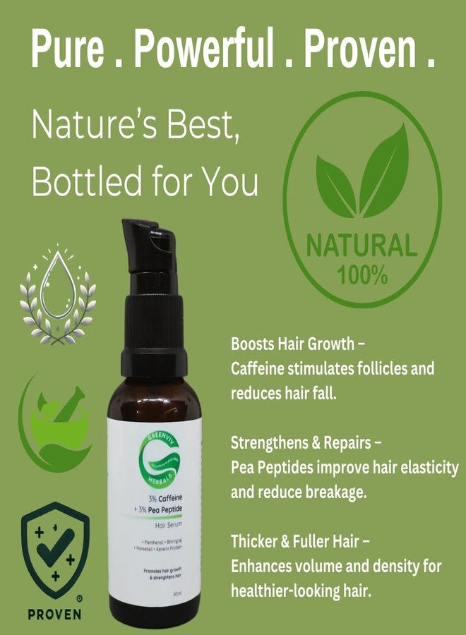 Greenviv 3% Caffeine + 3% Pea Peptide Hair Growth Serum | With Panthenol & Bhringraj | Strengthens Roots, Reduces Hair Fall, Boosts Growth & Improves Hair Density | 30 ml - Image 2