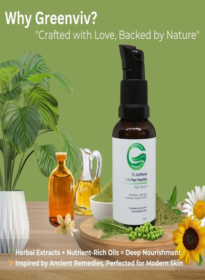 Greenviv 3% Caffeine + 3% Pea Peptide Hair Growth Serum | With Panthenol & Bhringraj | Strengthens Roots, Reduces Hair Fall, Boosts Growth & Improves Hair Density | 30 ml - Image 4