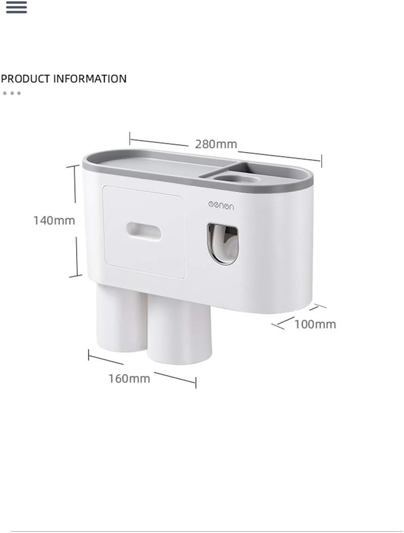 ACHARAJ Toothbrush Holder Wall Mounted Automatic Toothpaste Dispenser Squeezer Kit Magnetic Toothbrush Holder for Bathroom and Vanity 4 Brush Slots 2 Cups 1 Cosmetic Drawer - Image 2