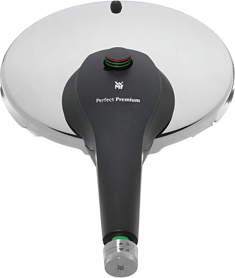 دبليو إم إف مجموعة قدرات الضغط WMF Perfect Premium One Pot، تحتوي على قدر رئيسي سعة 6.5 لتر وقدر إضافي سعة 3 لتر، مصنوعة من فولاذ مقاوم للصدأ من نوع Cromargan، تعمل بتقنية الموجات فوق الصوتية، تحتوي على 2 مستويات للطهي ومقبض دوار. - Image 3