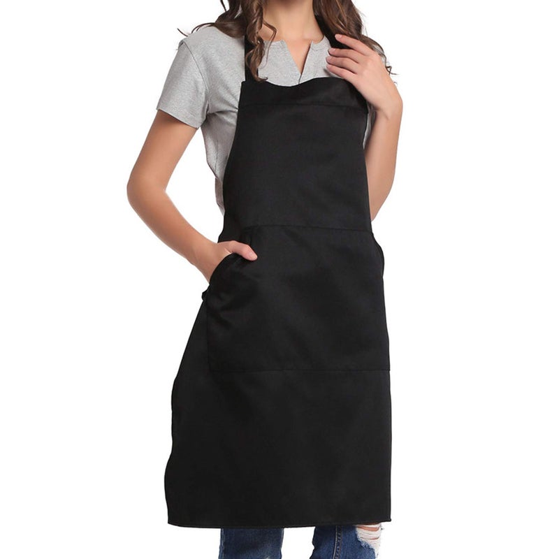 BIGHAS Adjustable Bib Apron with Pocket Extra Long Ties for Women Men 18 Colors Chef Kitchen Home Restaurant Cafe Cooking Baking Black