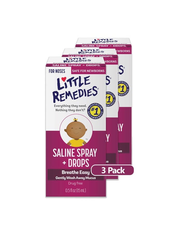 Little Remedies , Saline Nasal Spray and Saline Drops for Baby and Newborn, 0.5 Fl Oz, 3 Pack  - Image 1