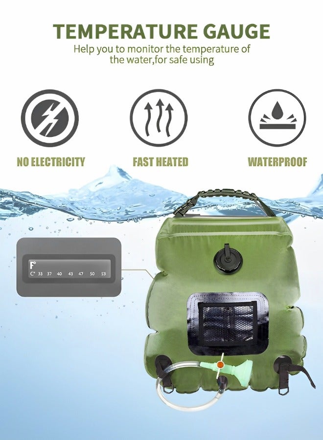 جرويك حقيبة دش بالطاقة الشمسية، حقيبة استحمام محمولة للتخييم والتدفئة 5 جالون (20 لتر) ماء 45 درجة مئوية مع خرطوم قابل للإزالة ورأس دش قابل للتشغيل والإيقاف للتخييم في الهواء الطلق - Image 5