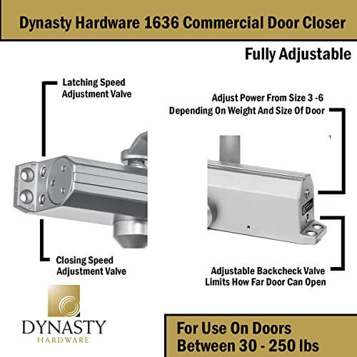 Dynasty Hardware Dynasty Door Closer Adjustable Spring Size 3-6 Hydraulic Automatic Door Closer Series 1636 (Aluminum) - Image 4