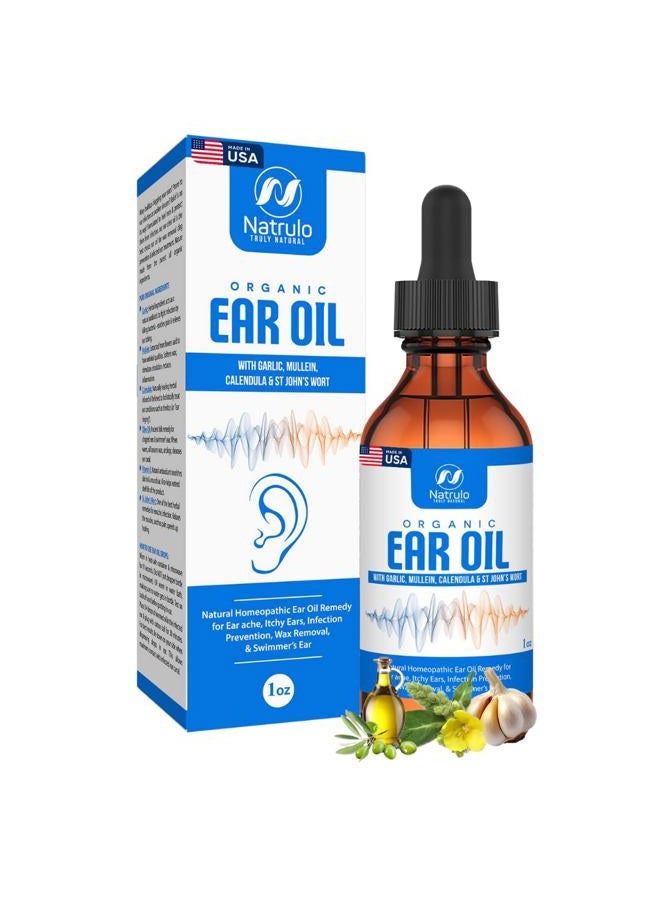 Natrulo Organic Ear Oil for Ear Infection - Natural Eardrops for Earache Prevention, Swimmer's Ear & Wax Removal - Kids, Adults, Baby, & Dog Earache Remedy - with Mullein, Garlic, Calendula Made in USA - Image 1
