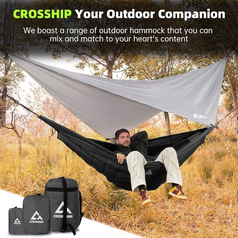 CROSSHIP Camping Hammock with Mosquito Net & Hammock Underquilt and Rain Fly Tarp - Portable for Indoor, Outdoor, Hiking, Backpacking, Backyard, Beach & Travel (Hold Up to 500lbs) - Black - Image 5