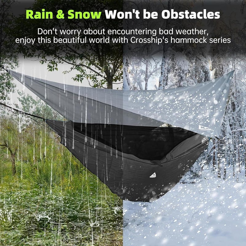 CROSSHIP Camping Hammock with Mosquito Net & Hammock Underquilt and Rain Fly Tarp - Portable for Indoor, Outdoor, Hiking, Backpacking, Backyard, Beach & Travel (Hold Up to 500lbs) - Black - Image 4