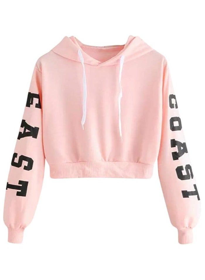 A.M Women's Casual Long Sleeve Letter Print Drawstring Crop Top Hoodies Pullover Blouse Shirts - Image 1
