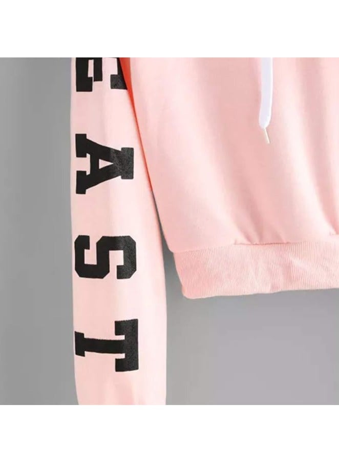 A.M Women's Casual Long Sleeve Letter Print Drawstring Crop Top Hoodies Pullover Blouse Shirts - Image 2