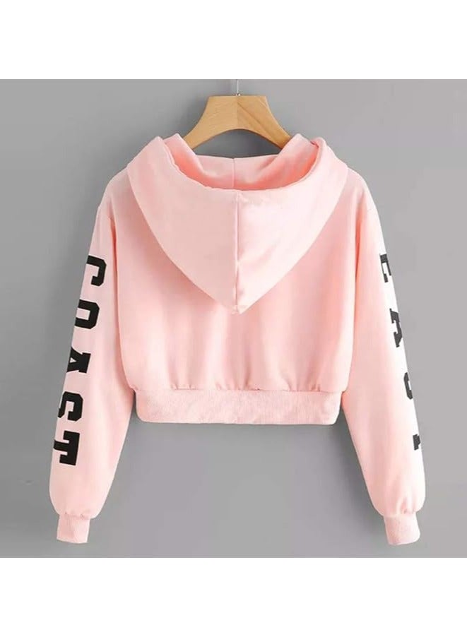 A.M Women's Casual Long Sleeve Letter Print Drawstring Crop Top Hoodies Pullover Blouse Shirts - Image 4