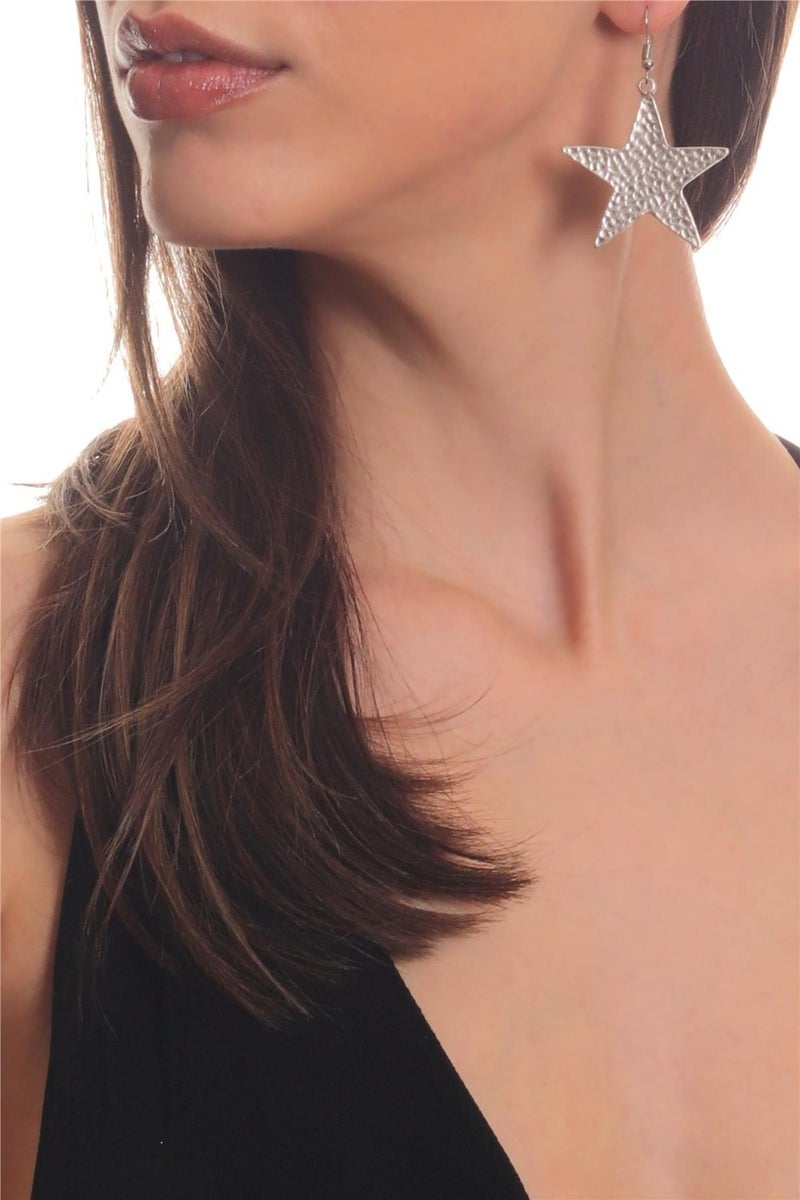 Labalaba Women's Antique Silver Plated Dangle Model Star Earrings  - Image 1