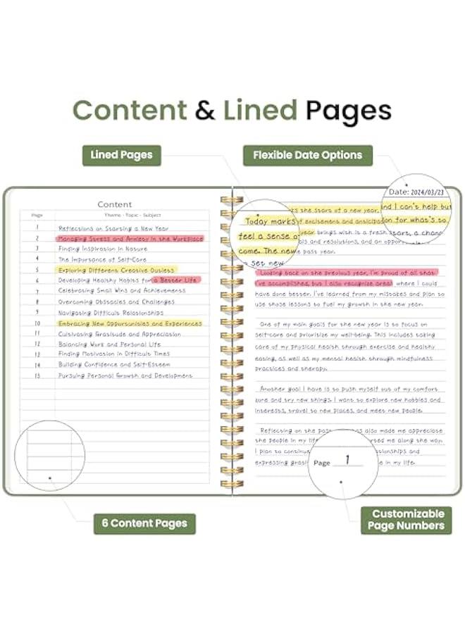 Arabest Lined Spiral Journal Notebook for Women & Men, 140 s, College Ruled Hardcover Notebook for Work & Note Taking, Journals for Writing, A5(6x8) - Green - Image 3