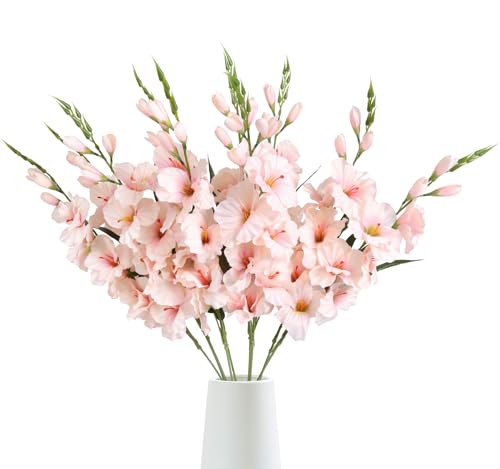IPOPU 10 PCS Gladiolus Artificial Flowers 303 in Gladiolus Flowers Silk Gladiolus Flowers with Stems Artificial Gladiolus Flowers Faux Gladiolus for Home Wedding Office DecorationLight Pink - Image 1