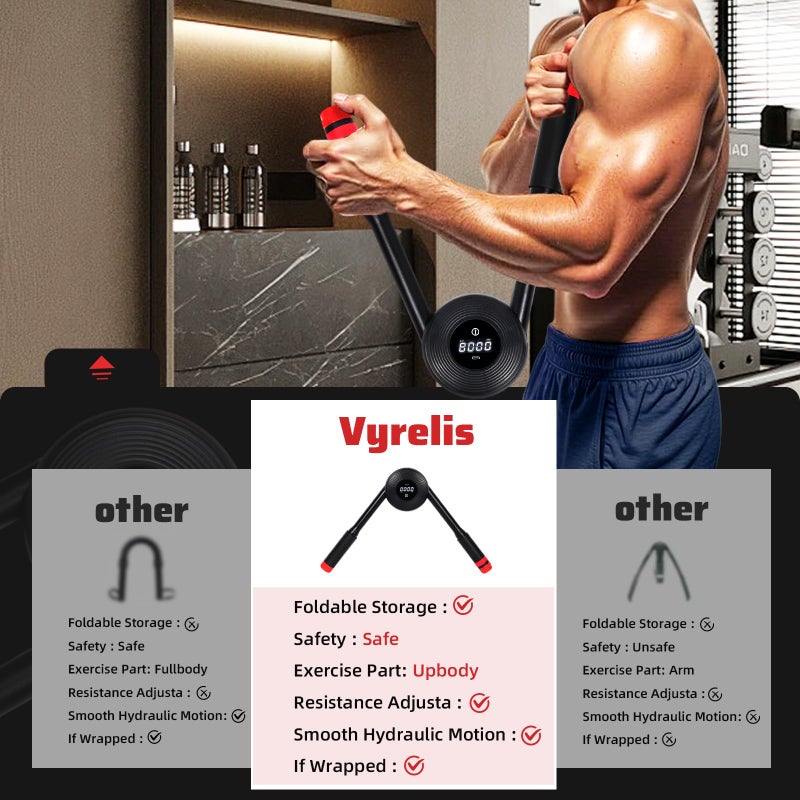 Vyrelis Hydraulic Power Twister Adjustable 22â€“440 lbs with Digital Display, Foldable Arm Chest Forearm Exerciser, No Snapback Safety, Portable Upper Body Strength Training Equipment (Red) - Image 3