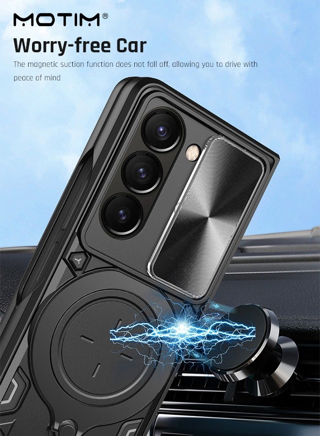 Motim Samsung Galaxy Z Fold 5 Case with Slide Camera Cover and 360° Rotate Ring Stand, Magnetic Magnet Protective Phone Cover Case with Kickstand, Support Magnetic Car Mount Holder, for Z Fold 5 inch 2023  - Image 4