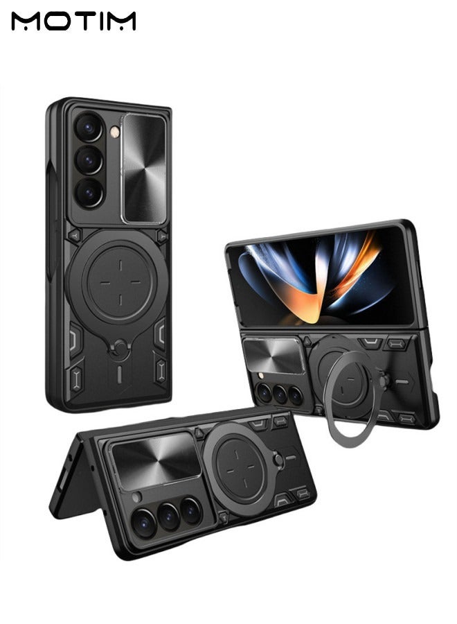 Motim Samsung Galaxy Z Fold 5 Case with Slide Camera Cover and 360° Rotate Ring Stand, Magnetic Magnet Protective Phone Cover Case with Kickstand, Support Magnetic Car Mount Holder, for Z Fold 5 inch 2023  - Image 1