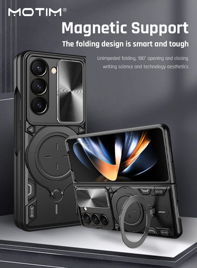 Motim Samsung Galaxy Z Fold 5 Case with Slide Camera Cover and 360° Rotate Ring Stand, Magnetic Magnet Protective Phone Cover Case with Kickstand, Support Magnetic Car Mount Holder, for Z Fold 5 inch 2023  - Image 2