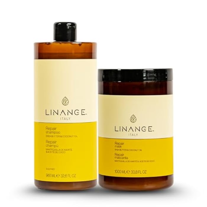 Linange Repair Shampoo and Mask Kit | Deep Nourishment with Shea Butter & Coconut Oil | Restores Strength, Shine & Manageability for Damaged & Treated Hair - Image 1