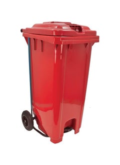 VINSTAR 120 Ltr Red  Outdoor Waste Center Pedal Bins, Garbage Can Container With Attached Lid & Two Wheeled - High Density Polyethylene (HDPE) Heavy-Duty  - Image 1
