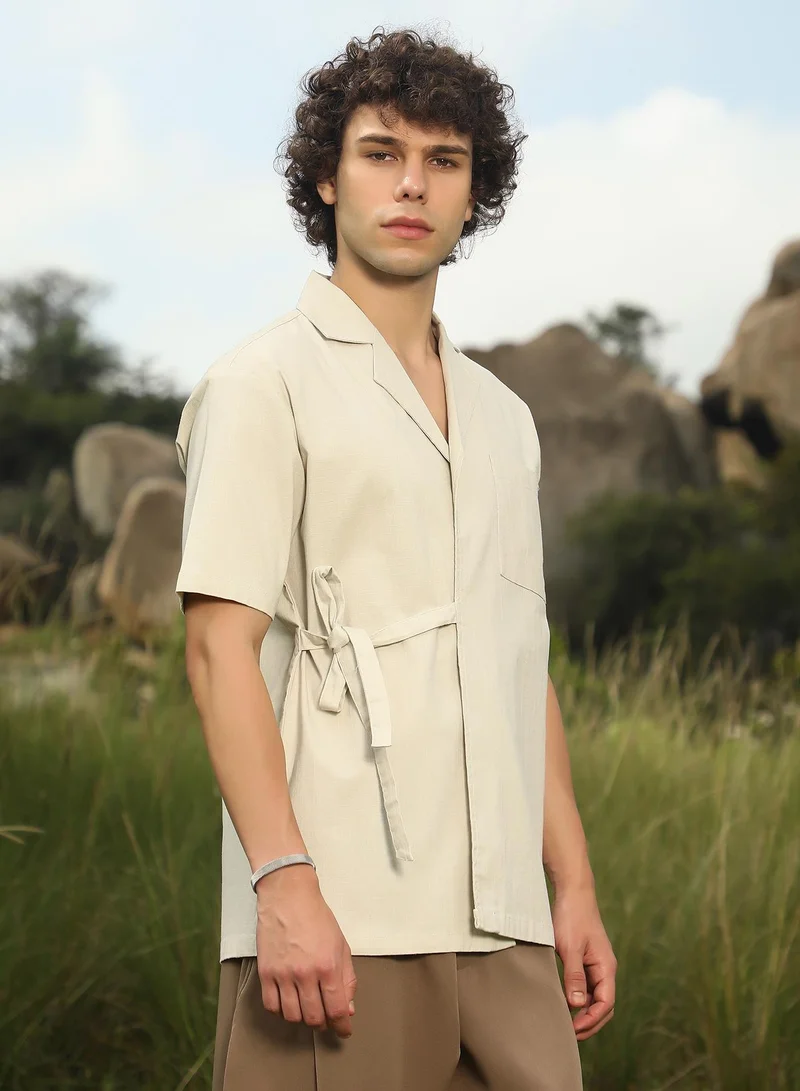 كامبوس سوترا Men's Cream Beige Korean Wrap Shirt