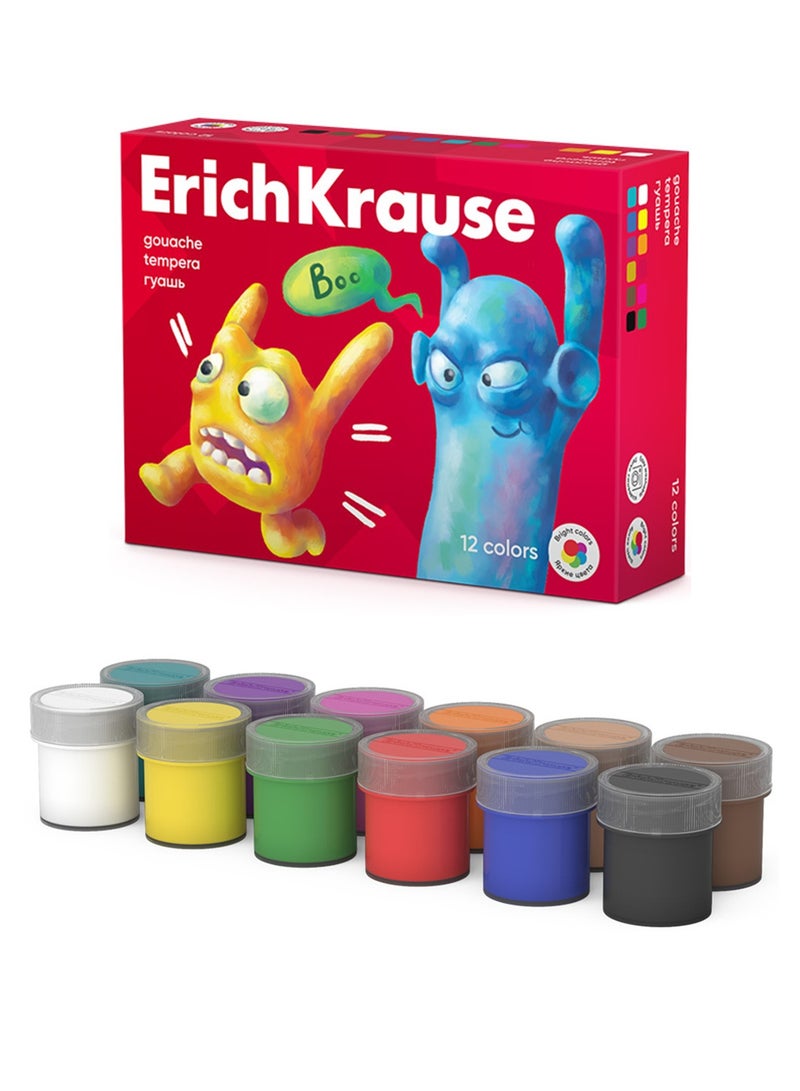 ErichKrause 12-Piece Gouache Tempera Paint 20ml Per Bottle Assorted Colours - Image 1