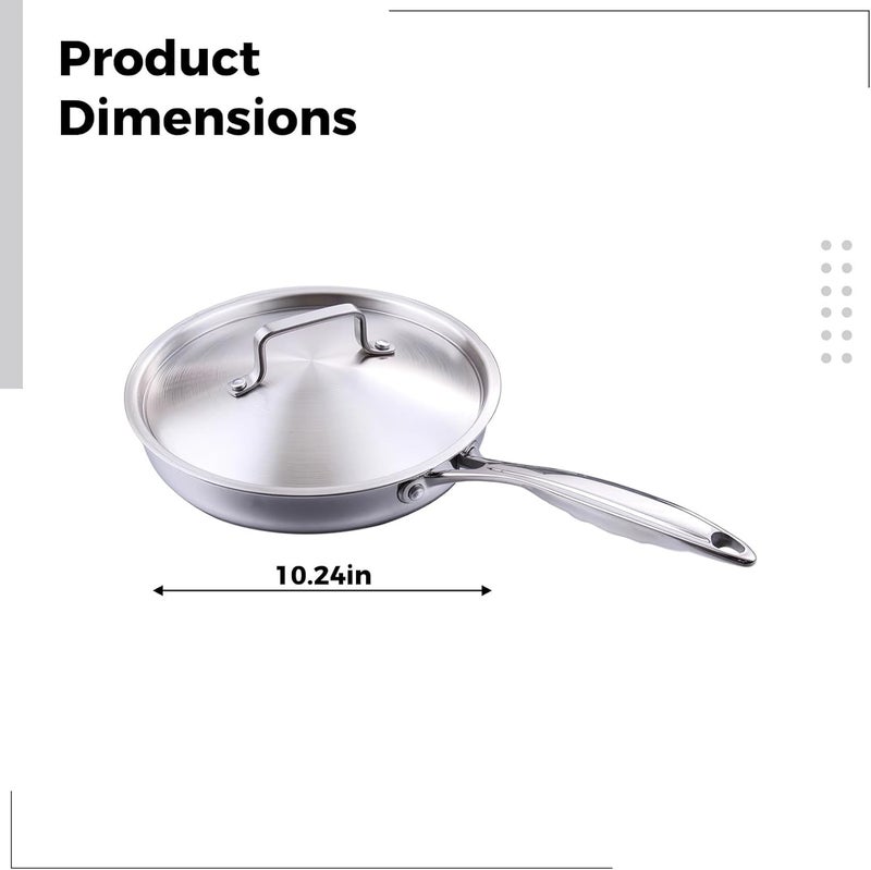 26Cm Stainless Steel Skillet, Lid, 3-Ply Cookware, 304 Steel, Nonstick - Image 3