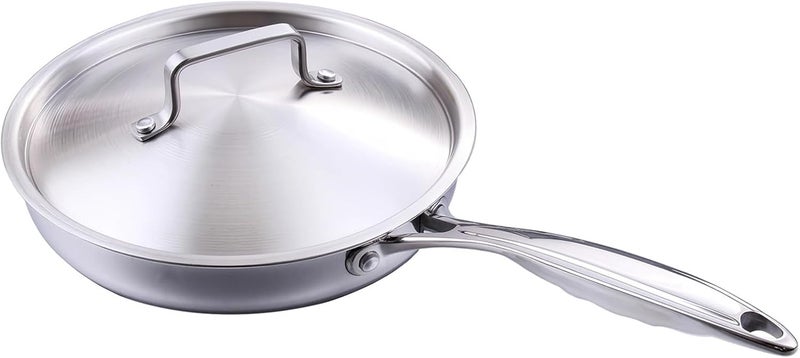 26Cm Stainless Steel Skillet, Lid, 3-Ply Cookware, 304 Steel, Nonstick - Image 1